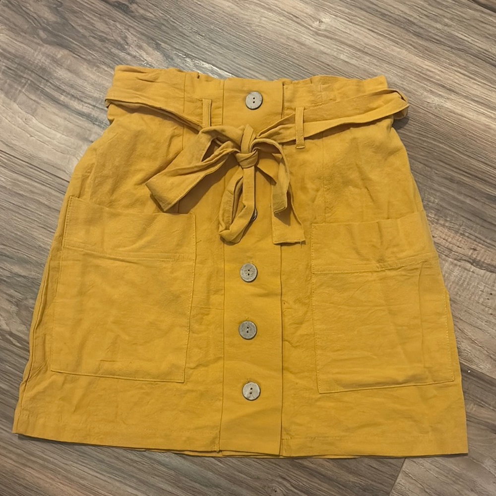 Yellow Mini Pencil Skirt with Tie Front